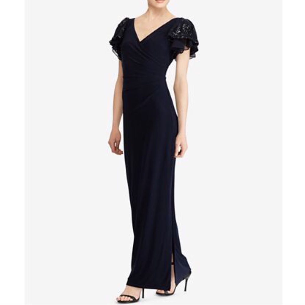 Lauren Ralph Lauren Flutter-Sleeve Gown